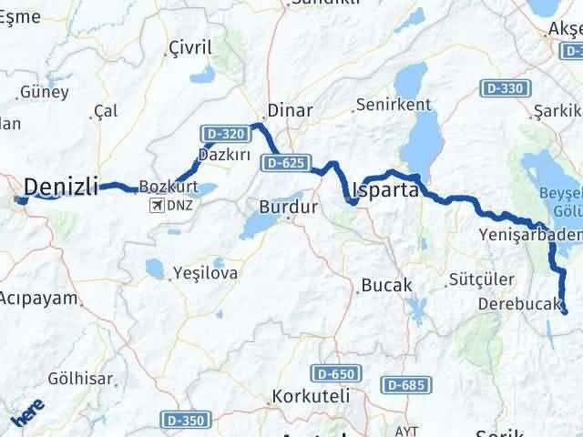 Denizli Derebucak Konya Arası Kaç Km - Yol Haritası