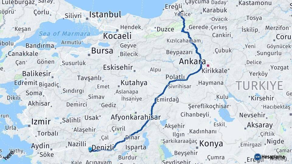 Denizli Devrek Zonguldak Arası Kaç Km - Yol Haritası