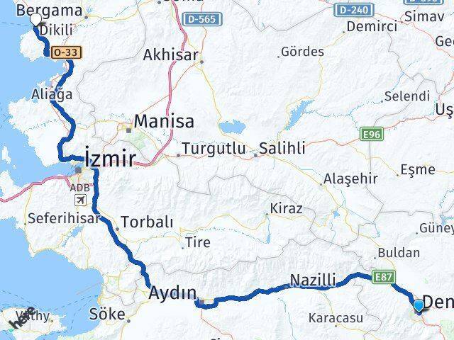 Denizli Dikili Arası Kaç Km - Yol Tarifi