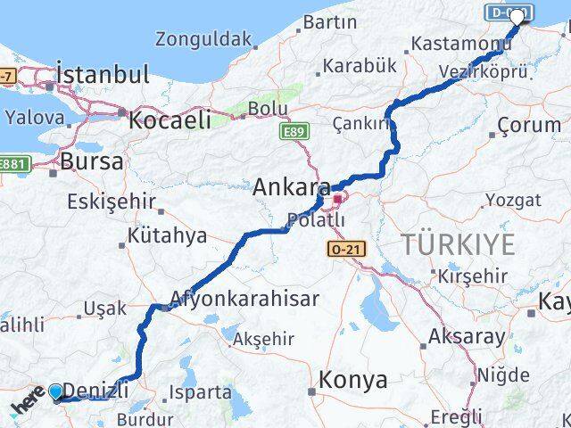 Denizli Dikmen Sinop Arası Kaç Km - Yol Haritası
