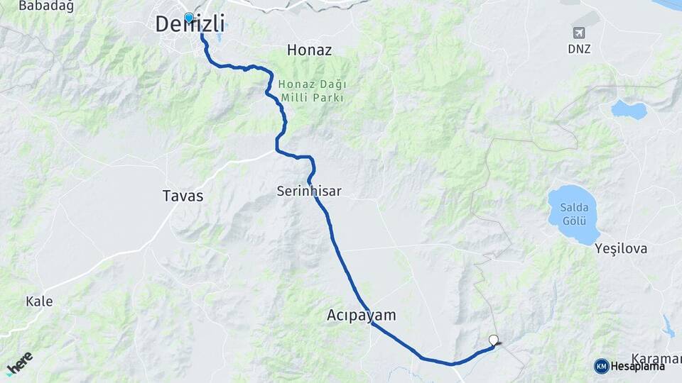 Denizli Dodurga Acıpayam Arası Kaç Km - Yol Haritası