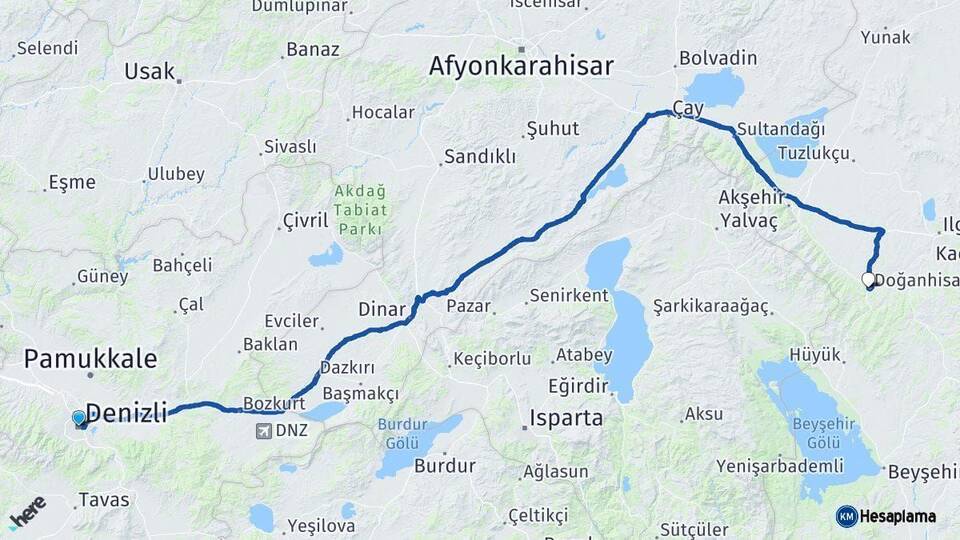 Denizli Doğanhisar Konya Arası Kaç Km - Yol Haritası
