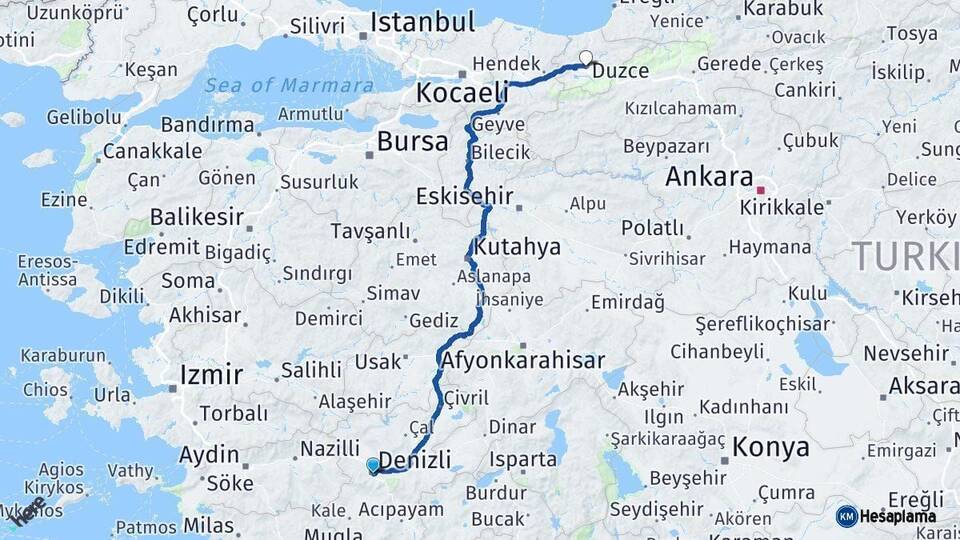 Denizli Düzce Arası Kaç Km - Yol Haritası