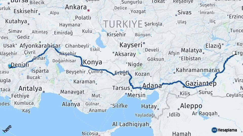 Denizli Ergani Diyarbakır Arası Kaç Km - Yol Haritası