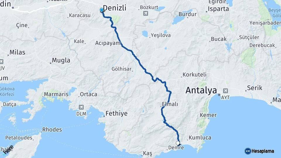 Denizli Finike Antalya Arası Kaç Km - Yol Haritası