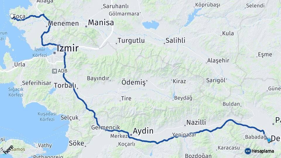 Denizli Foça İzmir Arası Kaç Km - Yol Haritası