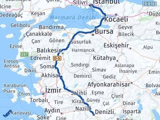 Denizli Gaziosmanpaşa İstanbul Arası Kaç Km - Yol Haritası