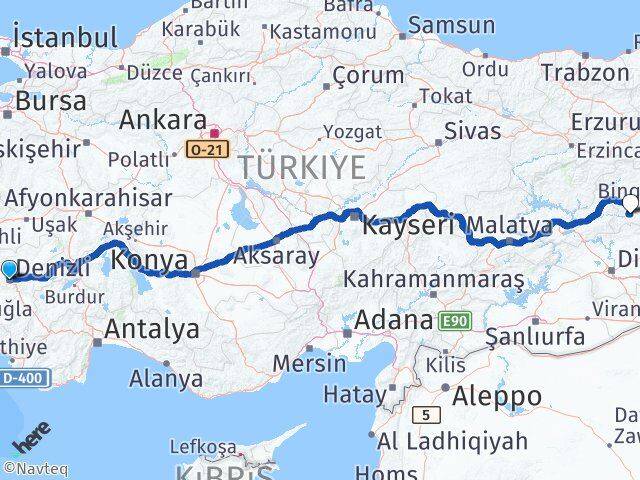 Denizli Genç Bingöl Arası Kaç Km - Yol Haritası