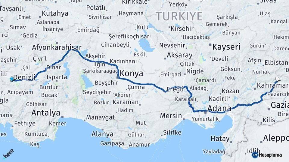 Denizli Gölbaşı Adıyaman Arası Kaç Km - Yol Haritası