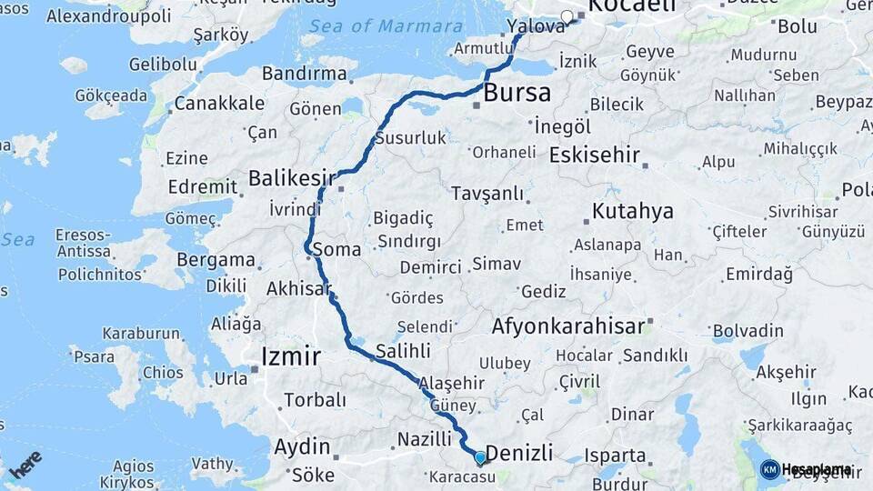 Denizli Gölcük Kocaeli Arası Kaç Km - Yol Haritası