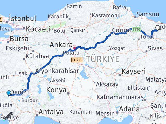 Denizli Gölköy Ordu Arası Kaç Km - Yol Haritası