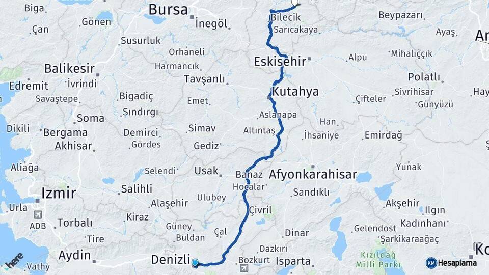Denizli Gölpazarı Bilecik Arası Kaç Km - Yol Haritası