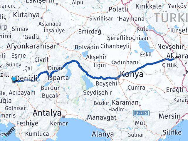 Denizli Gülağaç Aksaray Arası Kaç Km - Yol Haritası