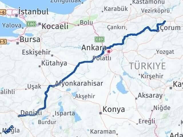 Denizli Gümüşhacıköy Amasya Arası Kaç Km - Yol Haritası