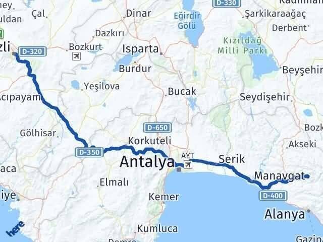 Denizli Gündoğmuş Antalya Arası Kaç Km - Yol Haritası