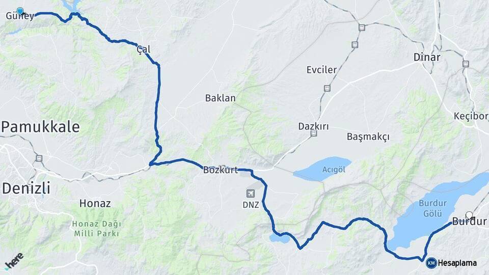 Güney Burdur Arası Kaç Km - Yol Tarifi
