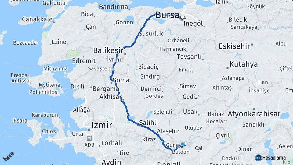 Güney Bursa Arası Kaç Km - Yol Tarifi