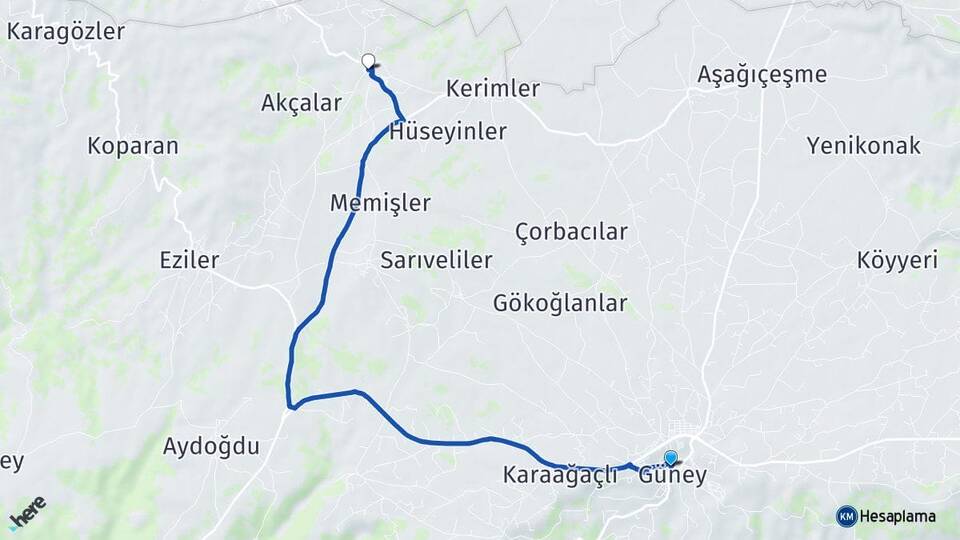 Denizli Güney Çamrak Güney Arası Kaç Km - Yol Haritası