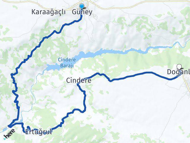 Denizli Güney Doğanlı Güney Arası Kaç Km - Yol Haritası
