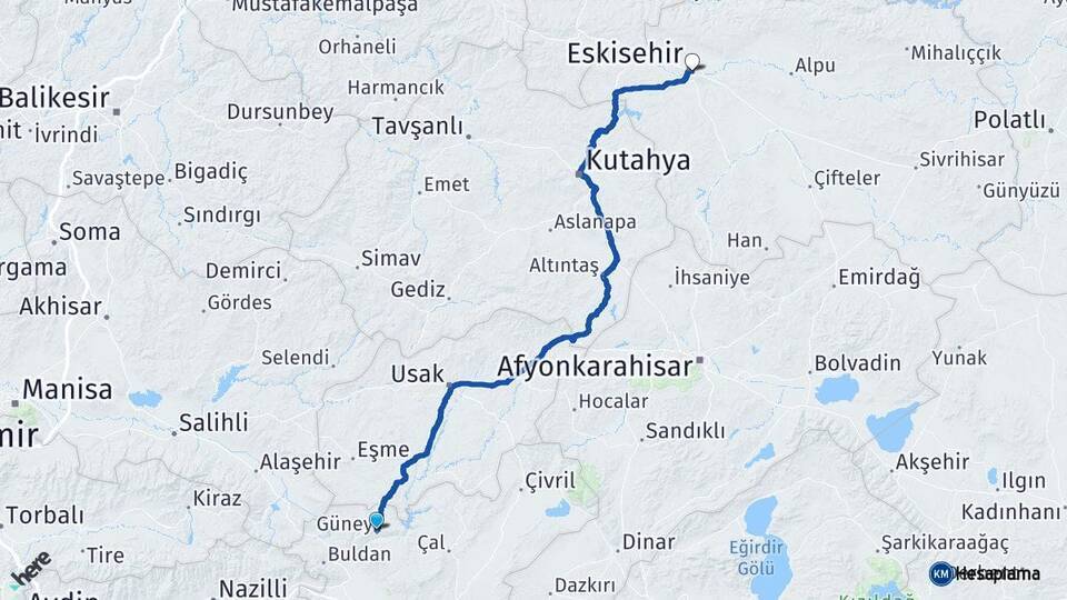 Güney Eskişehir Arası Kaç Km - Yol Tarifi