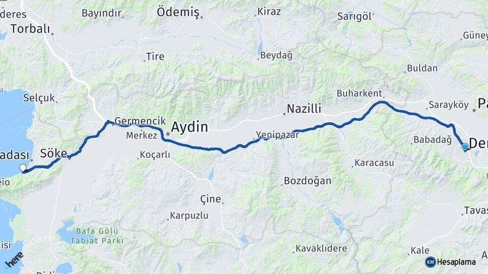 Denizli Güzelçamlı Kuşadası Aydın Arası Kaç Km - Yol Haritası