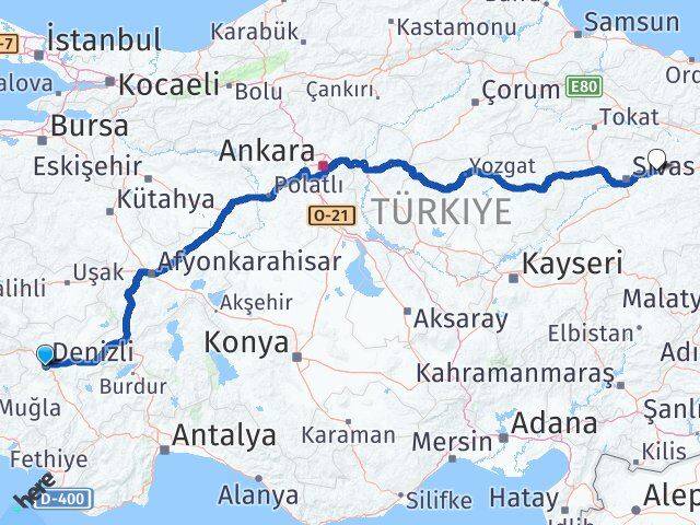 Denizli Hafik Sivas Arası Kaç Km - Yol Haritası