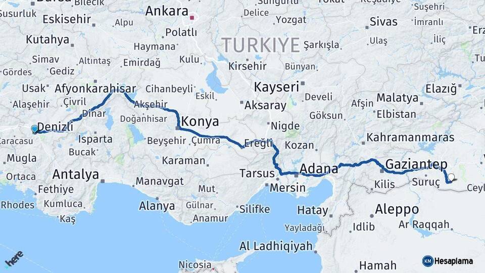 Denizli Harran Şanlıurfa Arası Kaç Km - Yol Haritası