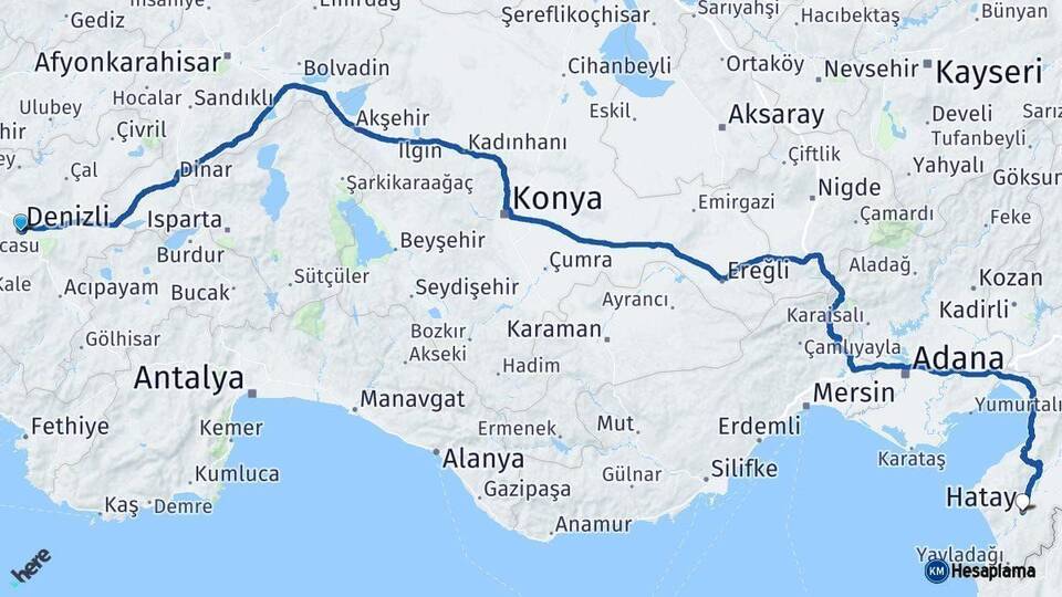 Denizli Hatay Arası Kaç Km - Yol Haritası