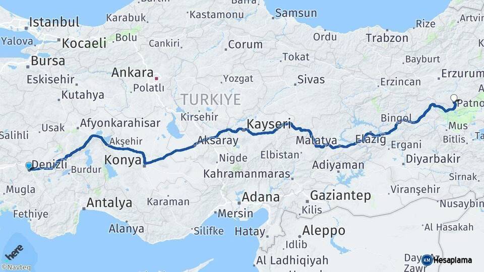 Denizli Hınıs Erzurum Arası Kaç Km - Yol Haritası