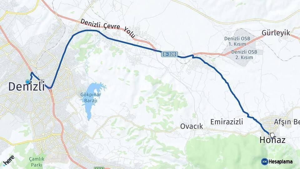 Denizli Honaz Arası Kaç Km - Yol Haritası