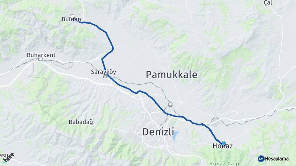 Denizli Honaz Buldan Arası Kaç Km - Yol Haritası