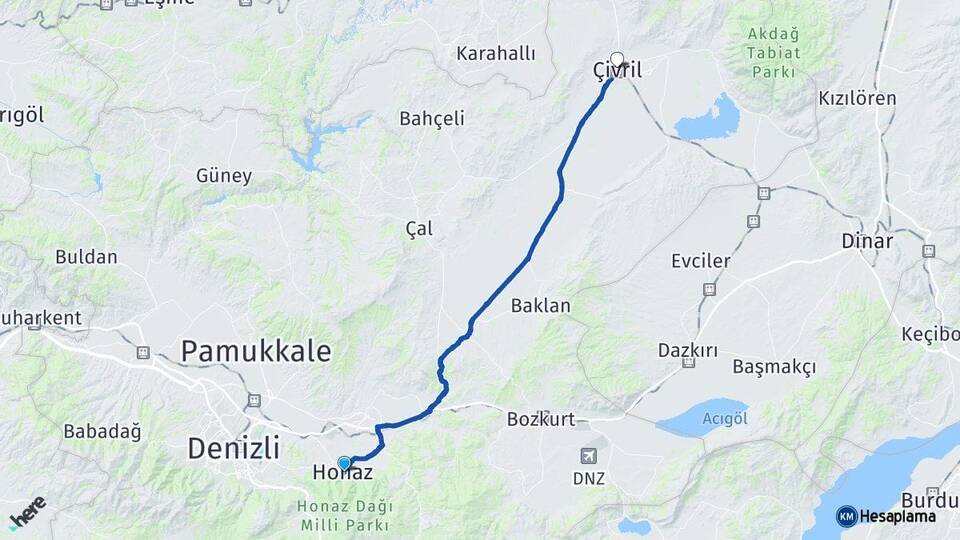 Denizli Honaz Çivril Arası Kaç Km - Yol Haritası