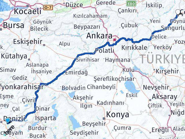 Honaz Çorum Arası Kaç Km - Yol Tarifi