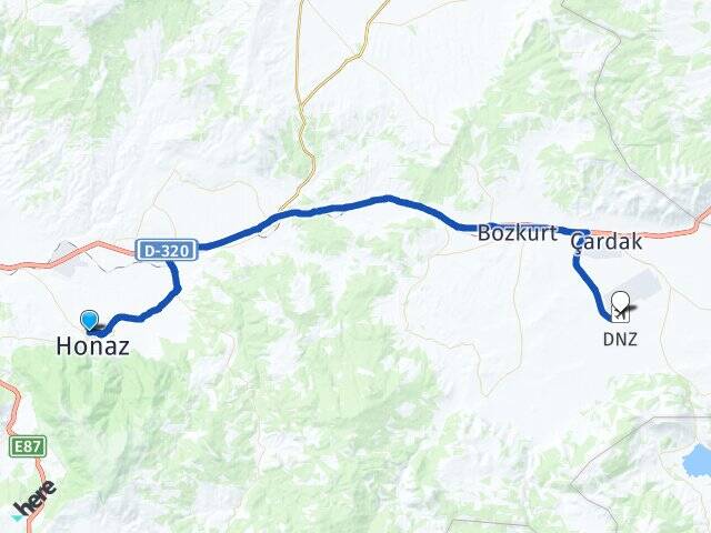 Cumhuriyet Çardak Havalimanı Arası Kaç Km - Yol Tarifi