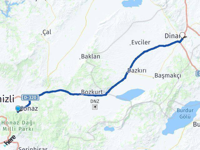 Denizli Honaz Dinar Afyonkarahisar Arası Kaç Km - Yol Haritası