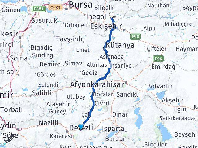Denizli Honaz Kaklık Söğüt Bilecik Arası Kaç Km - Yol Haritası