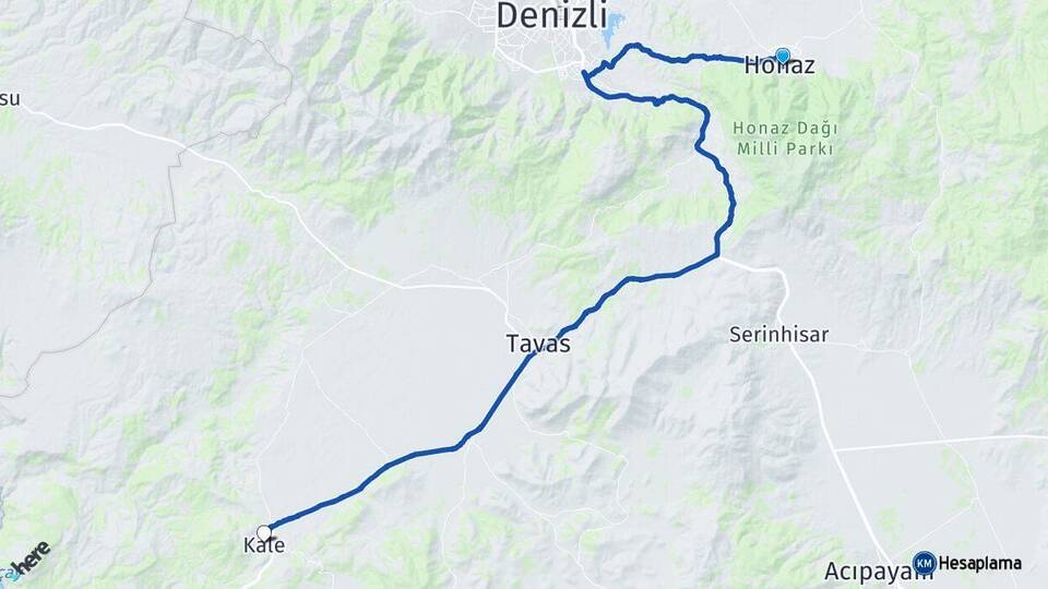 Denizli Honaz Kale Arası Kaç Km - Yol Haritası