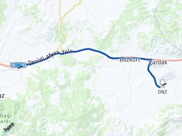 Kocabaş Çardak Havalimanı Arası Kaç Km - Yol Tarifi
