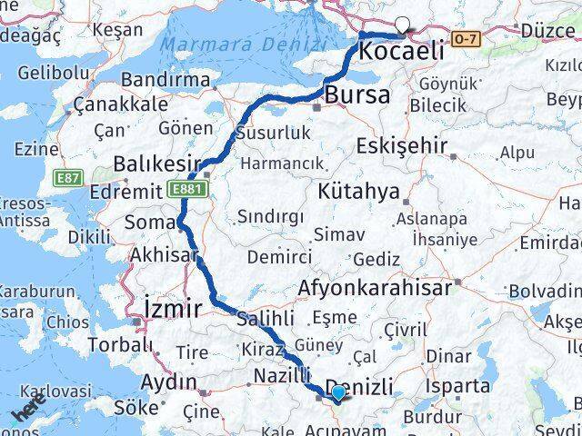 Honaz Kocaeli Arası Kaç Km - Yol Tarifi