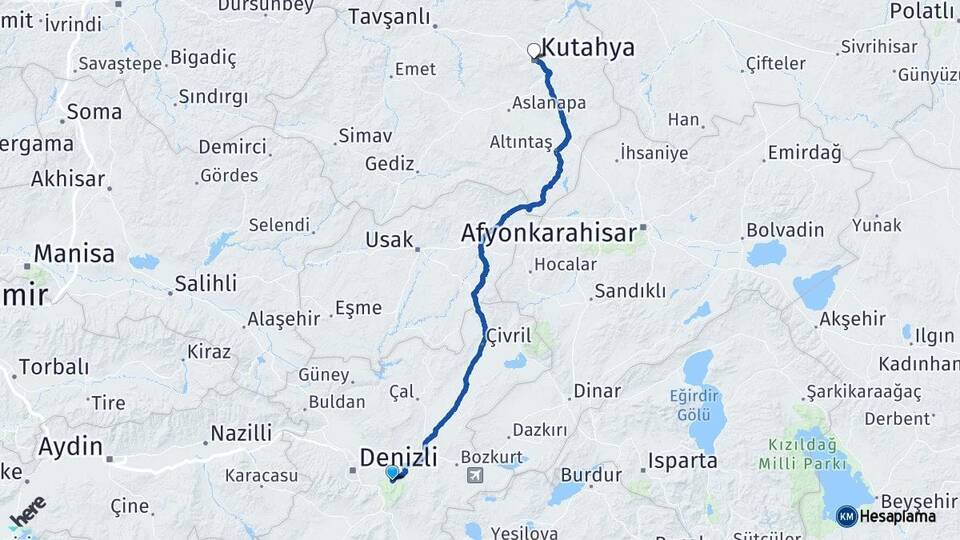 Honaz Kütahya Arası Kaç Km - Yol Tarifi