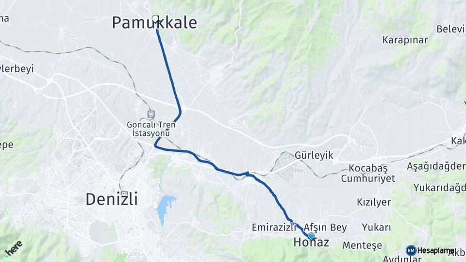Denizli Honaz Pamukkale Arası Kaç Km - Yol Haritası