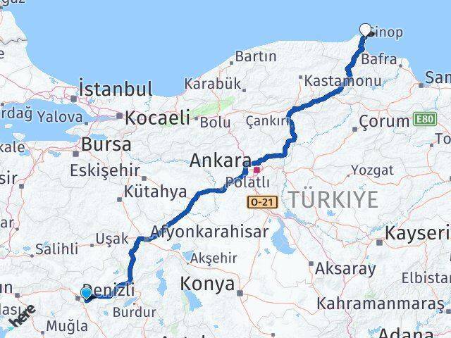 Honaz Sinop Arası Kaç Km - Yol Tarifi