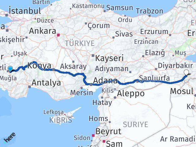 Honaz Şırnak Arası Kaç Km - Yol Tarifi