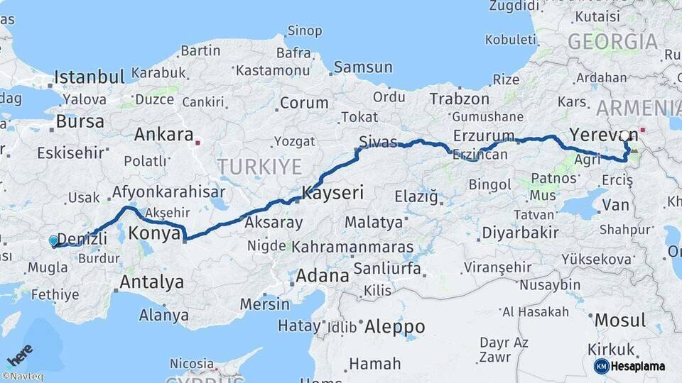Denizli Iğdır Arası Kaç Km - Yol Haritası