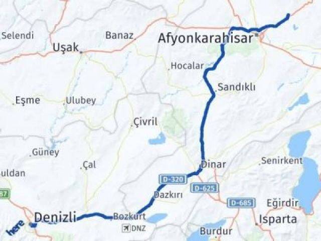 Denizli İscehisar Afyonkarahisar Arası Kaç Km - Yol Haritası