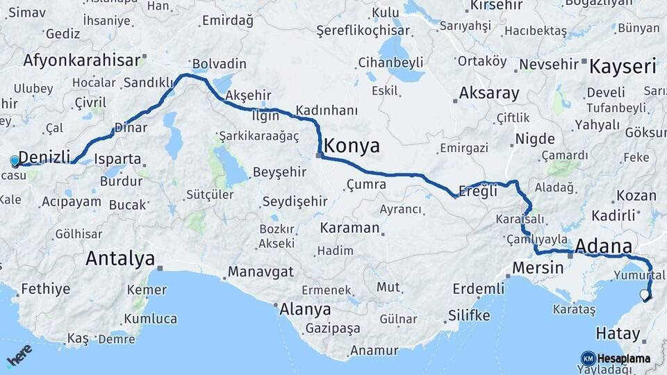 Denizli İskenderun Hatay Arası Kaç Km - Yol Haritası