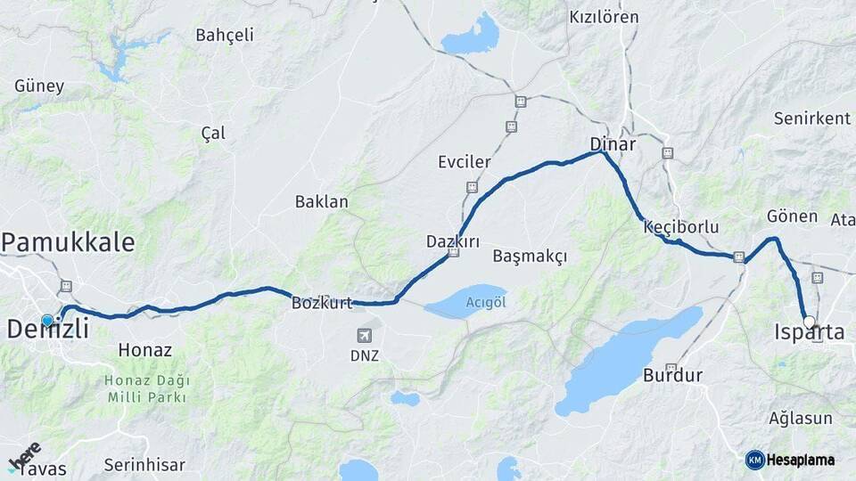 Denizli Isparta Arası Kaç Km - Yol Haritası