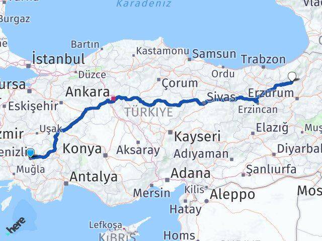 Denizli İspir Erzurum Arası Kaç Km - Yol Haritası