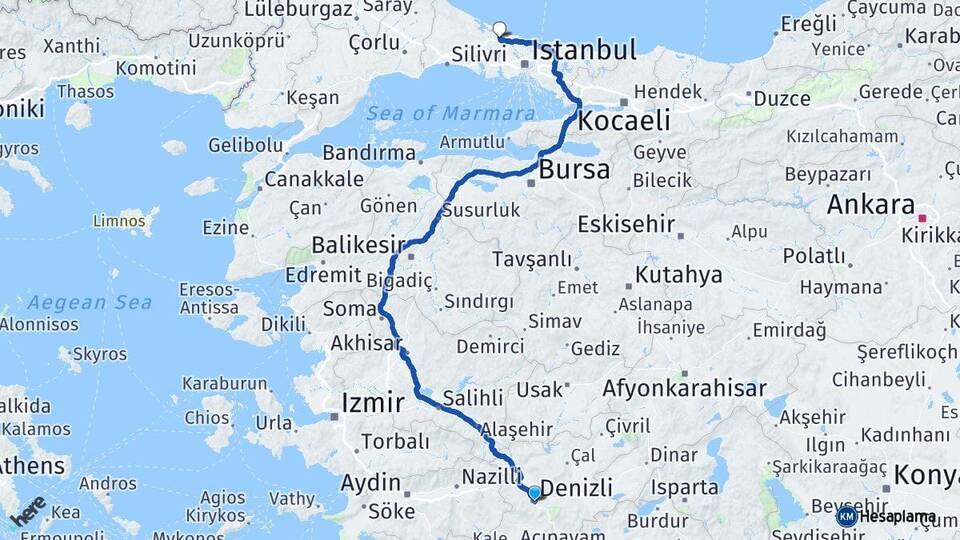 Denizli İstanbul Havalimanı Arası Kaç Km - Yol Haritası