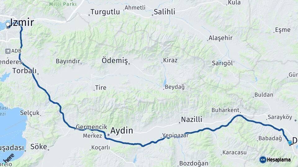 Denizli İzmir Arası Kaç Km - Yol Haritası